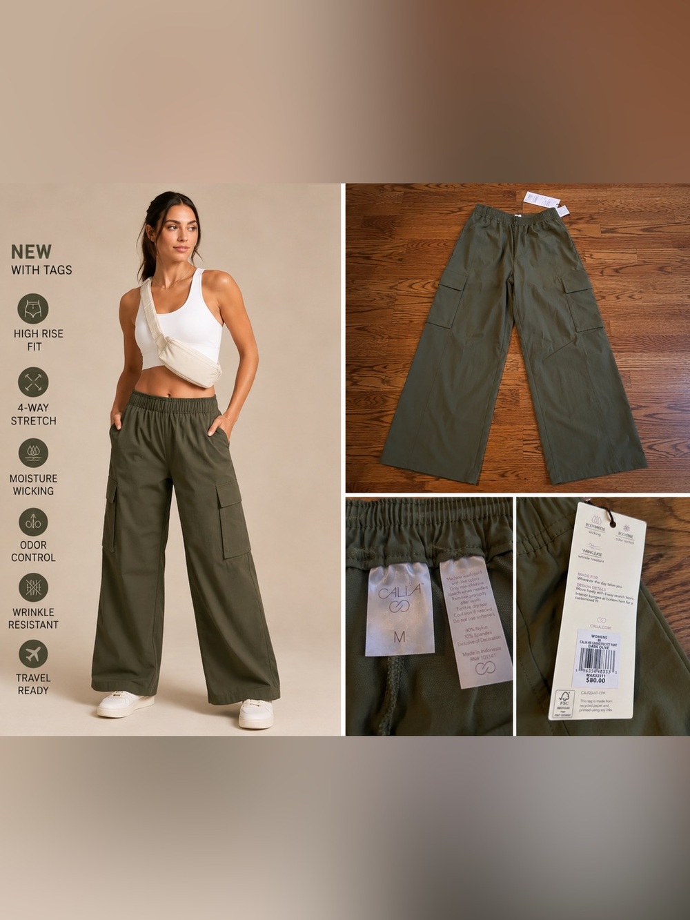 Olive Wide-Leg Cargo Pants